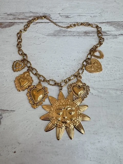 Sun and Sacred Heart Charm Chain