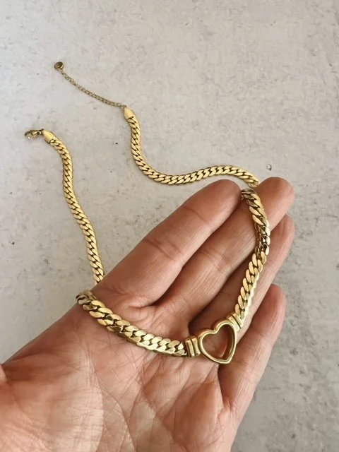 Solid Stainless Steel Cuban Chain Heart