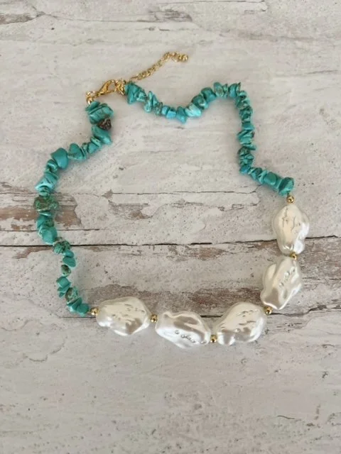 18k Natural Stone Choker w/Pearl