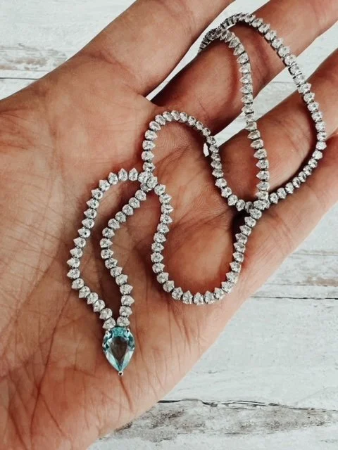 18k WGold Teardrop Sapphire Tennis Chain