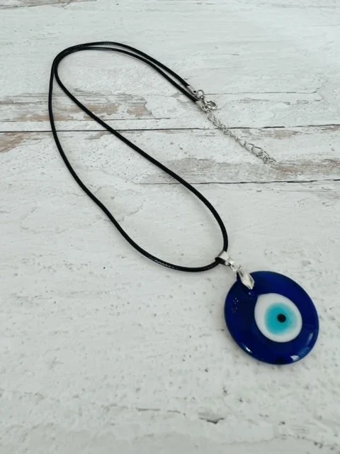 18kWGold Evil Eye W/pleather Necklace (Jumbo)