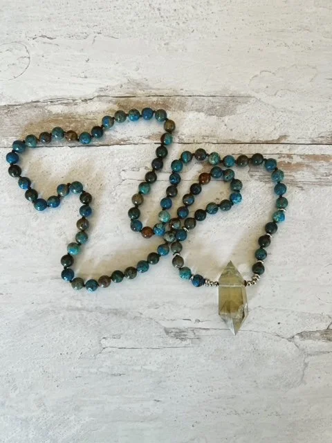 OG Chrysocolla Prayer Beads w/Citrine Point Crystal
