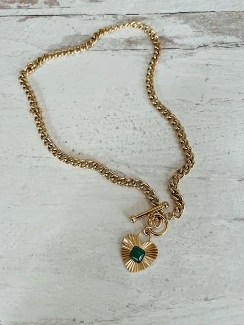 18k Jade Heart Cuban Chain