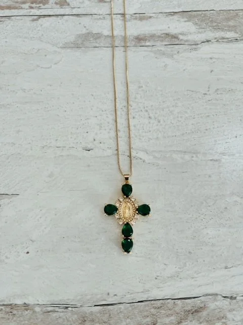 18k Sapphire Virgen Cross