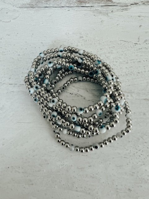 Stainless Steel Evil Eye Beaded Bracelet