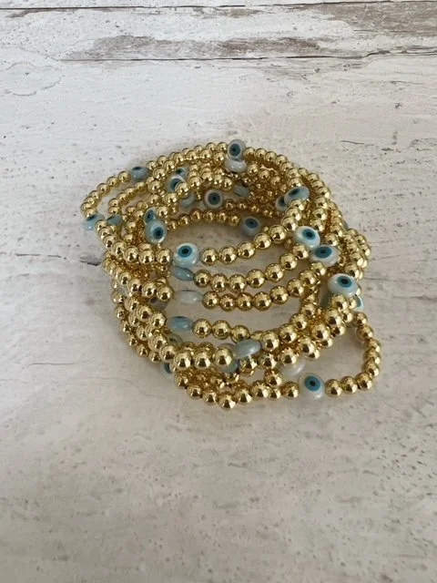 Stainless Steel Gold Evil Eye Beaded Bracelet