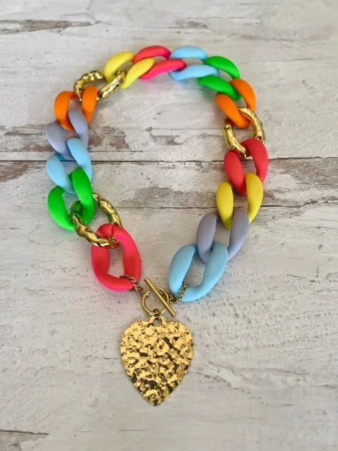 Stainless Steel Chunky Link Heart Choker