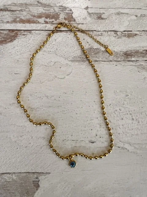 18k Chunky Ball Chain w/Dainty Blue Evil Eye