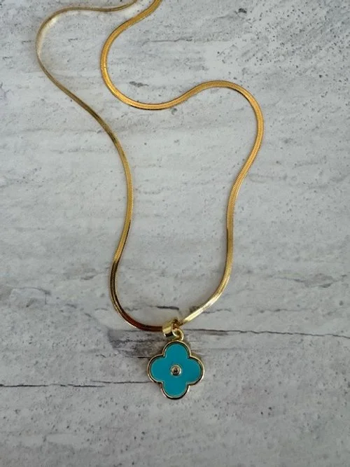 Gold Snake Chain w/Enamel Rounded Cross