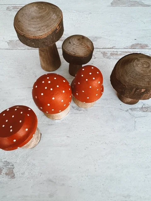 Wood Carved Mushroom Figurines