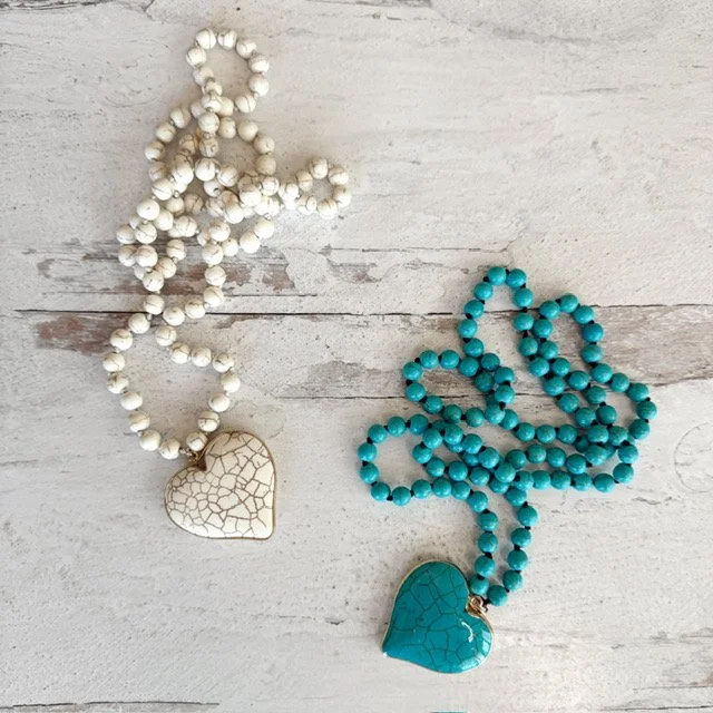 Howlite Stone Knotted Rope With Heart
