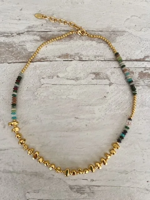 24k Gold Nugget Choker w/Natural Stones