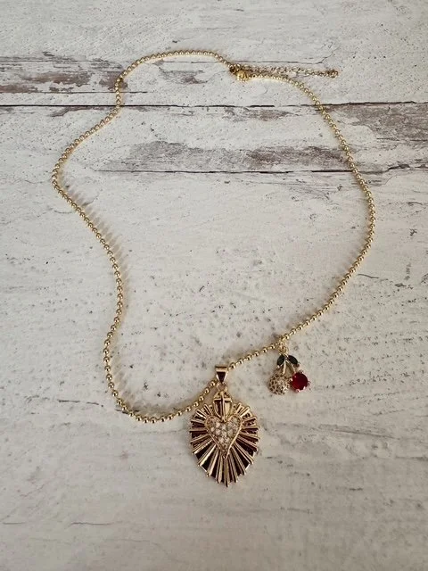 Sacred Heart and Cherry Ball Chain