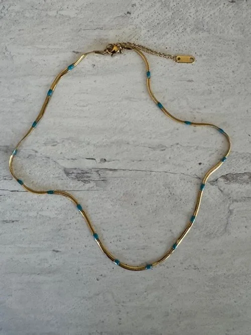 Gold Snake Chain w/Turquoise Enamel