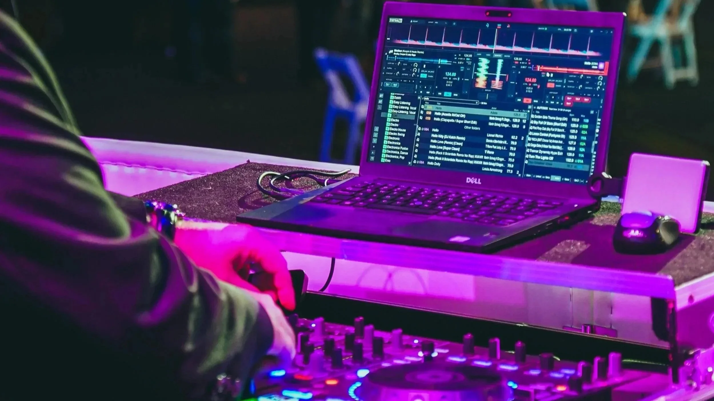 Professional DJ setup and equipment mixing music at a wedding reception by Sound Express Entertainment in Rochester, NY.