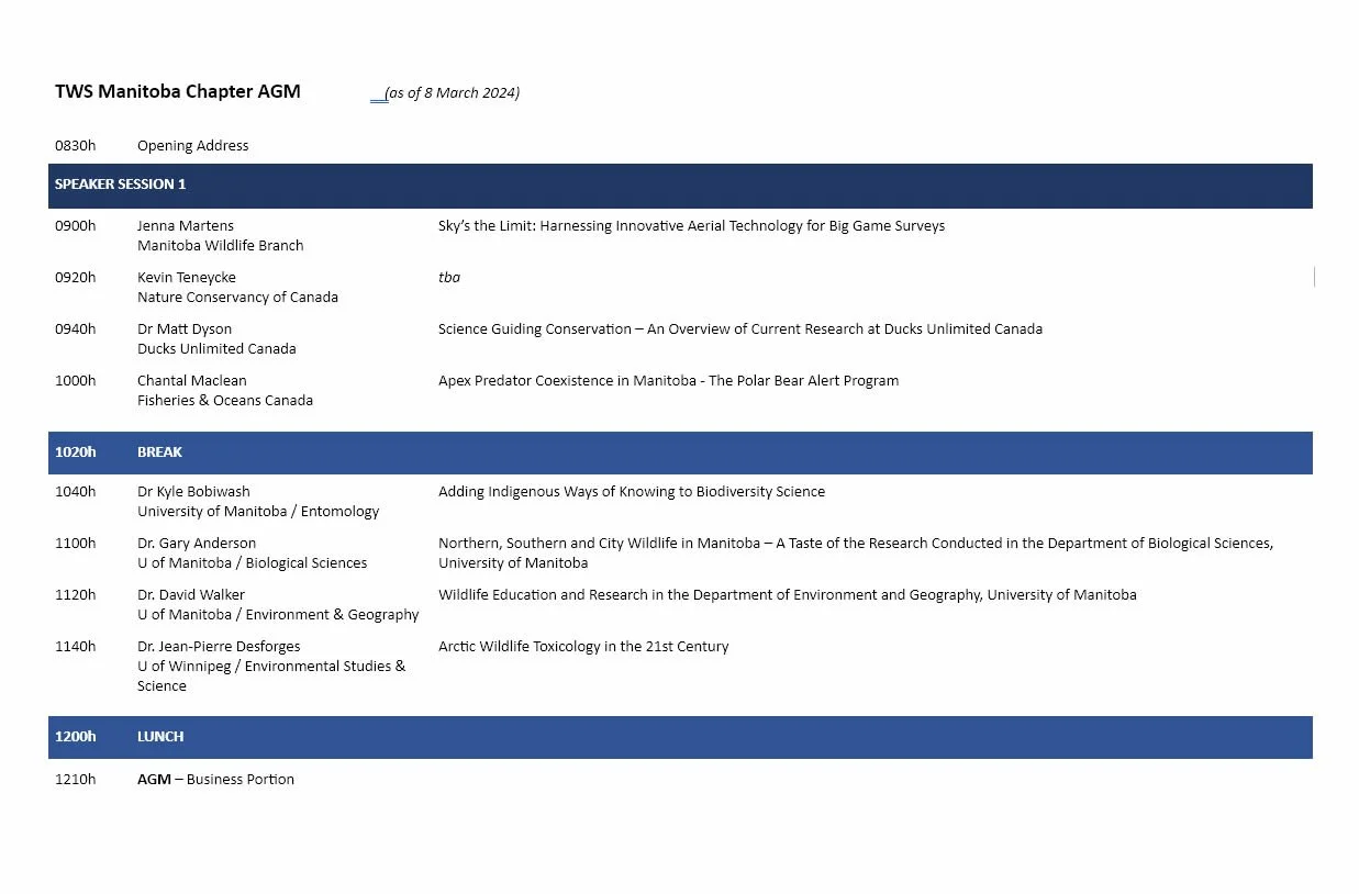 TWS Manitoba 2024 AGM Program