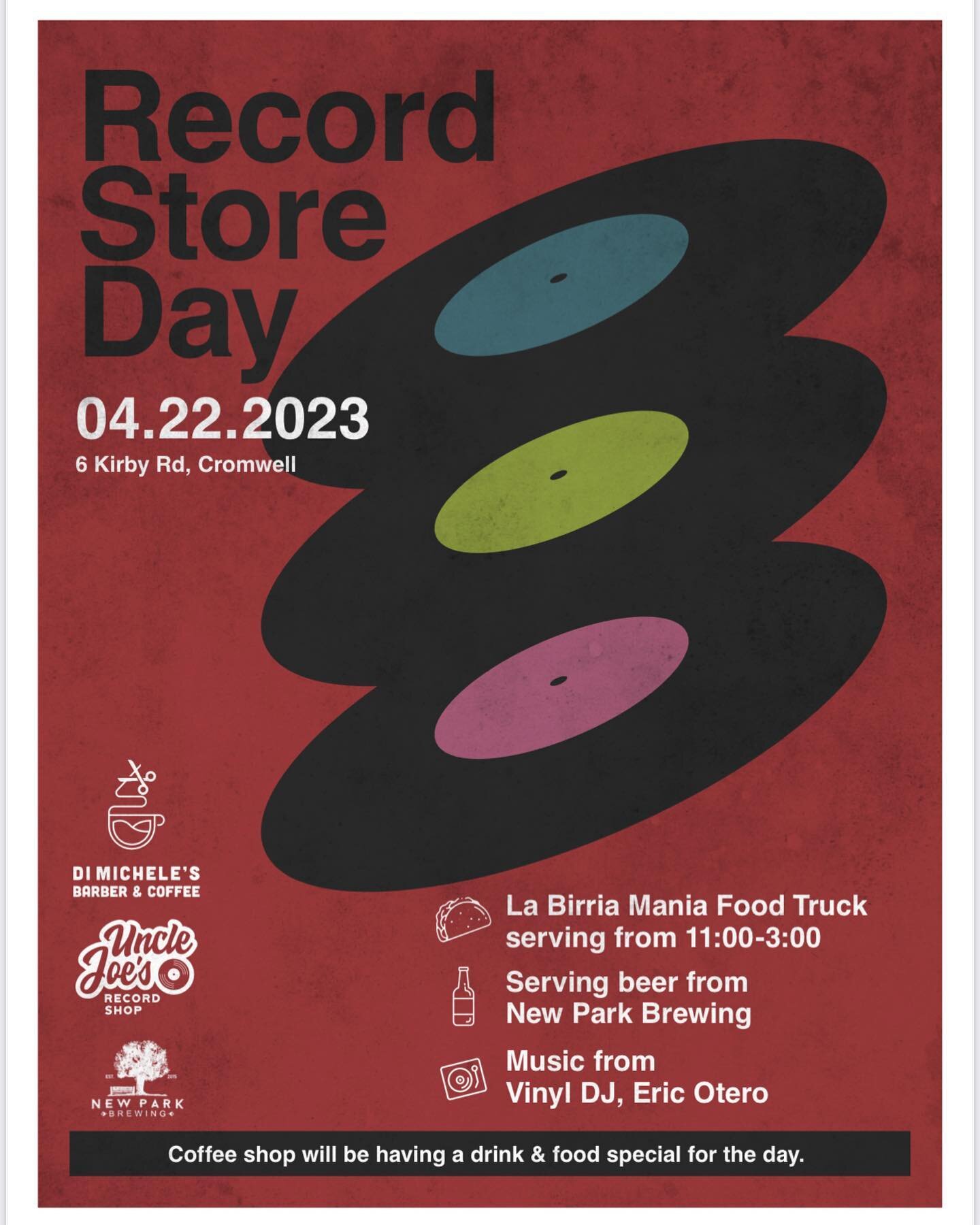 Looking forward to our first Record Store Day, coming up on April 22nd! Doors open 7:30am with coffee shop specials. @labirriamania coming in for lunch. @newparkbrewing providing the 21+ with beer. And @ericoteromusic spinning some vinyl to top it al