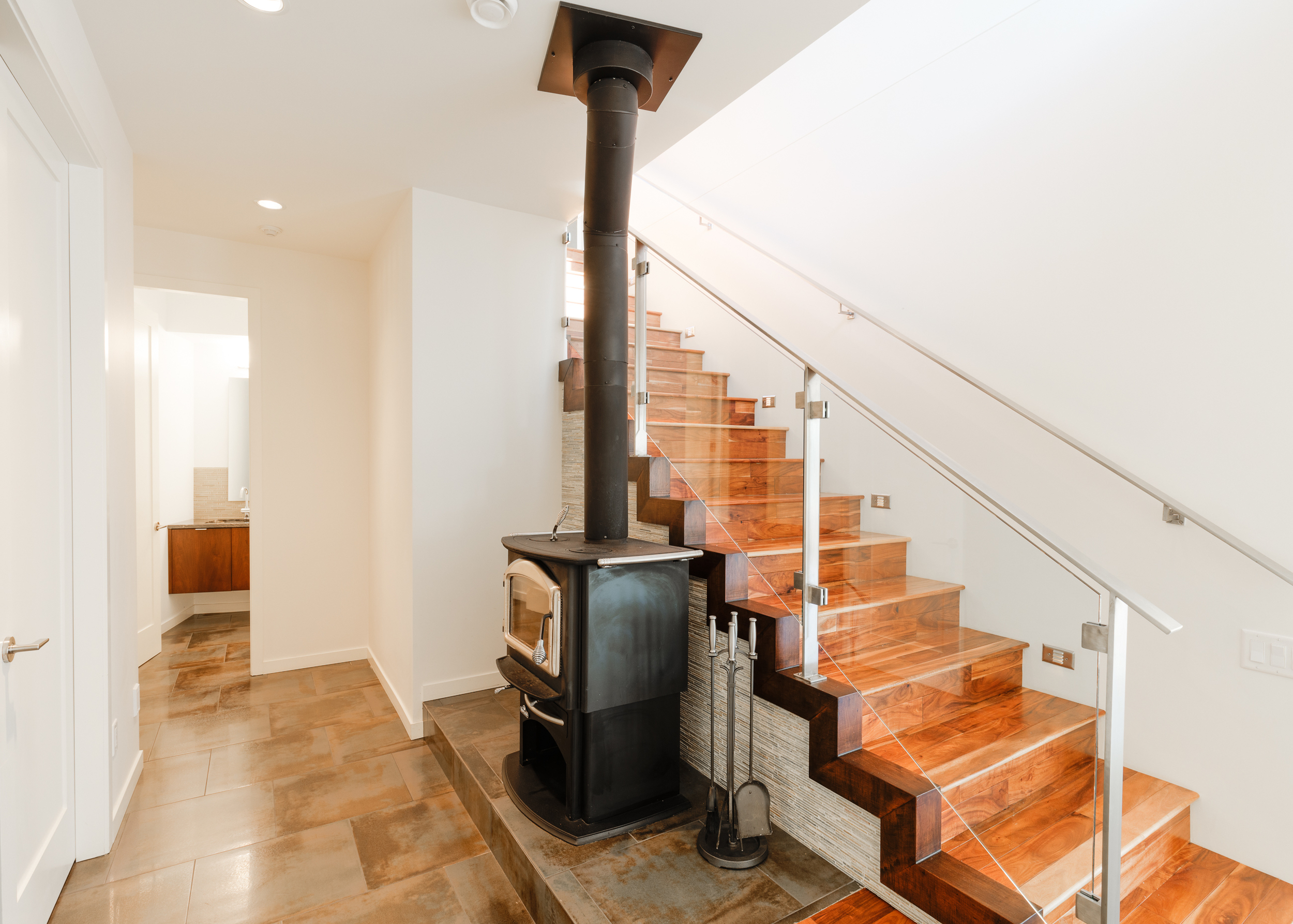 Stairs up to main level