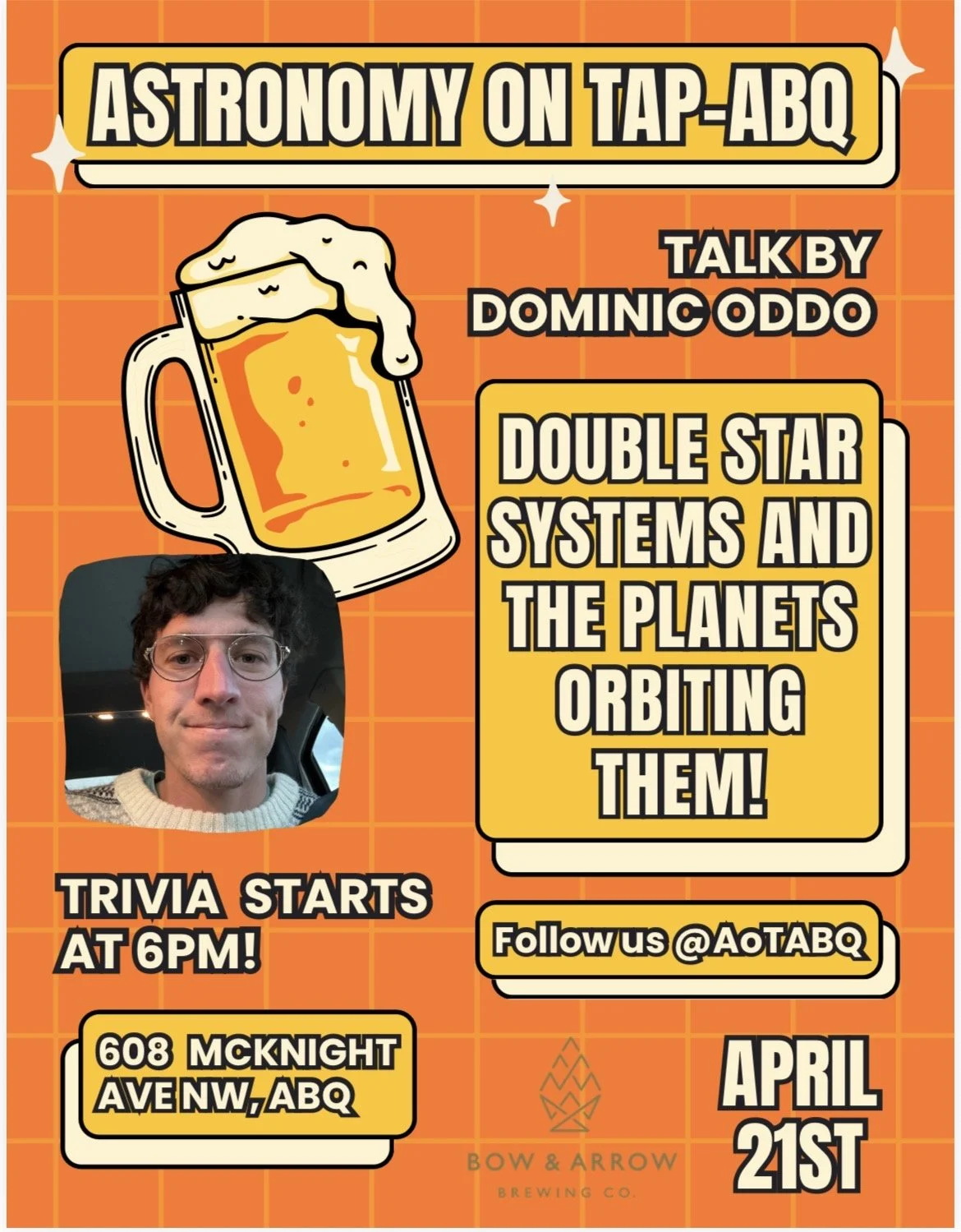 Food Truck: Ralphie Boy Subs // 6pm Astronomy On Tap Lecture: Double Star Systems and the Planets Orbiting Them
