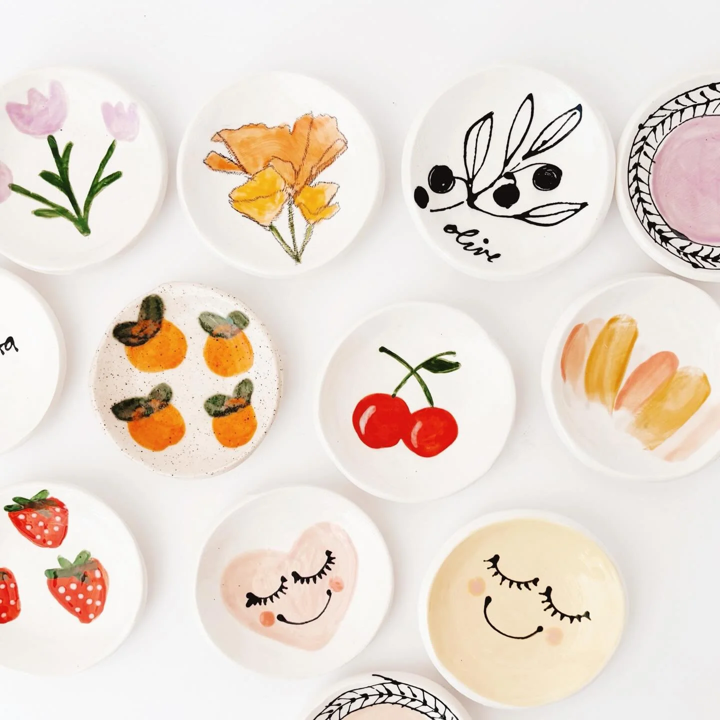 The smallest pieces sometimes carry the most joy.
These little ring dishes&mdash;each with its own pattern and personality&mdash;always make me smile.
They hold your rings at the end of the day, sit by the sink, or keep your favorites safe on your ni