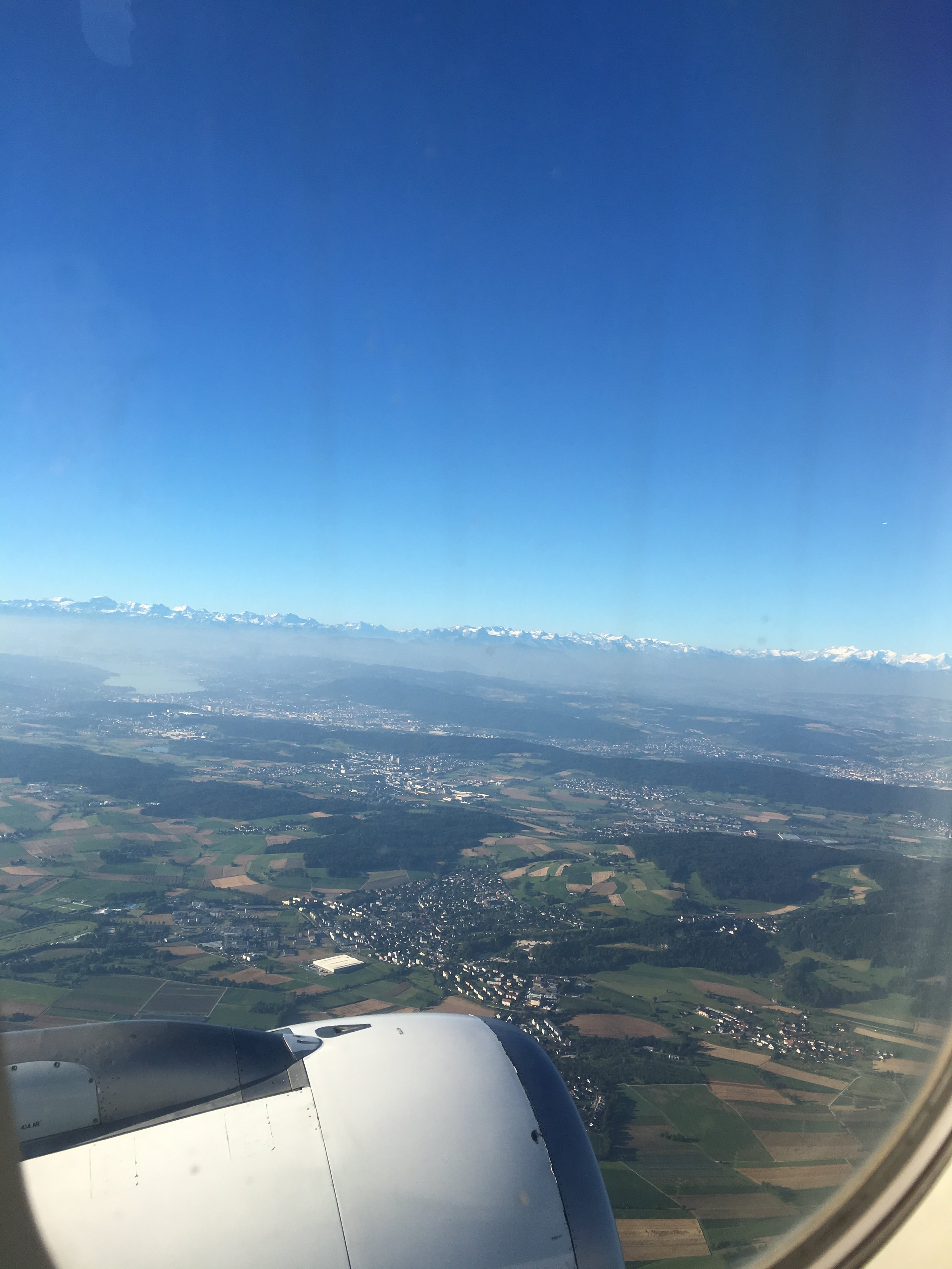Before landing in Switzerland (the Alps in the back)