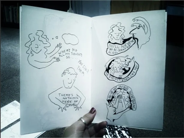 roots roots is a hand-bound minicomic that processes the perceived creative imbalance of a friendship. 8.5 x 11, black and white, saddle stitched. 12 pages, 2013.