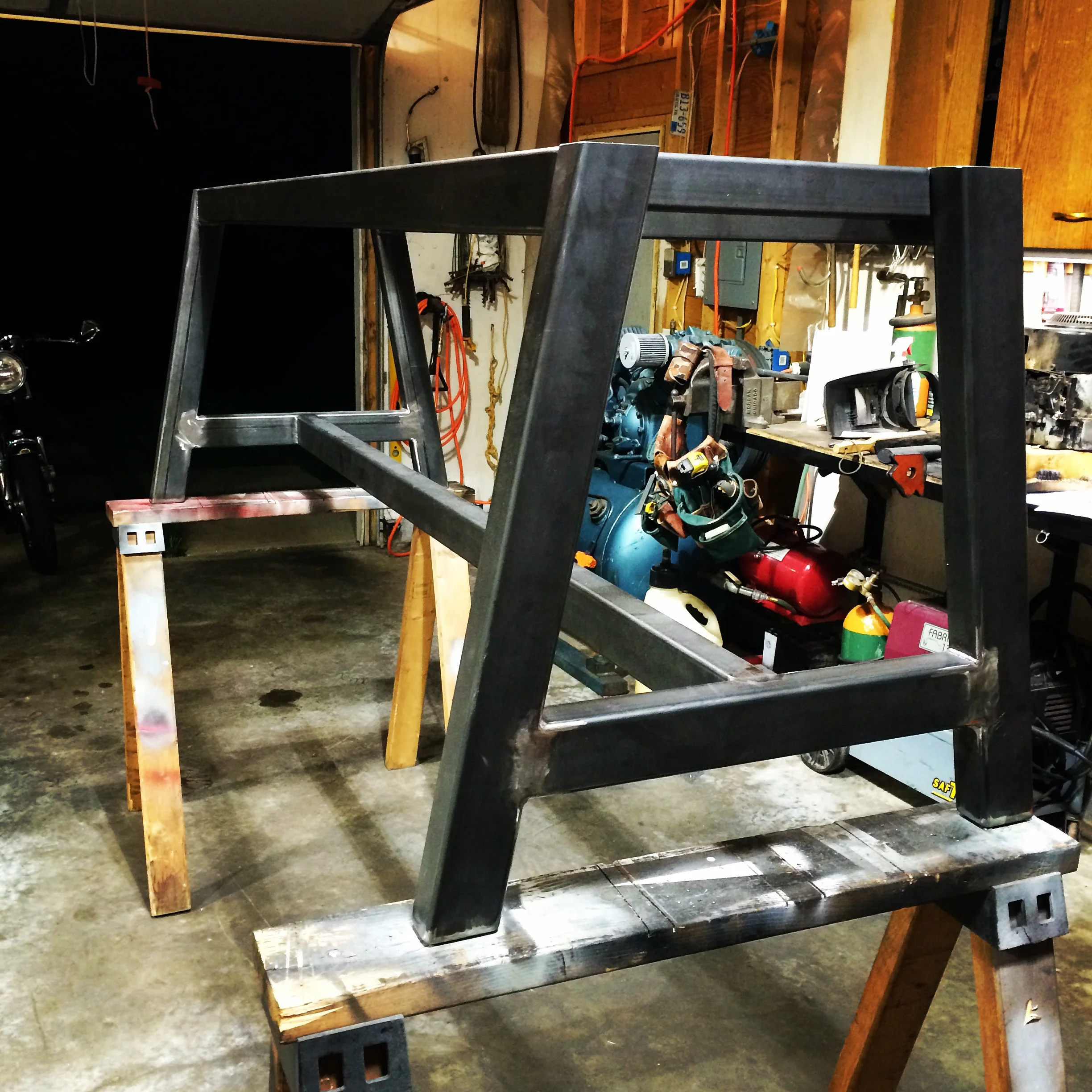  Conference table base #1 for  Loll Designs . &nbsp;This image is taken prior to blueing and the clear finish. &nbsp;The top will be two pieces of 1" thick black Richlite, top measuring 5'x10'. 