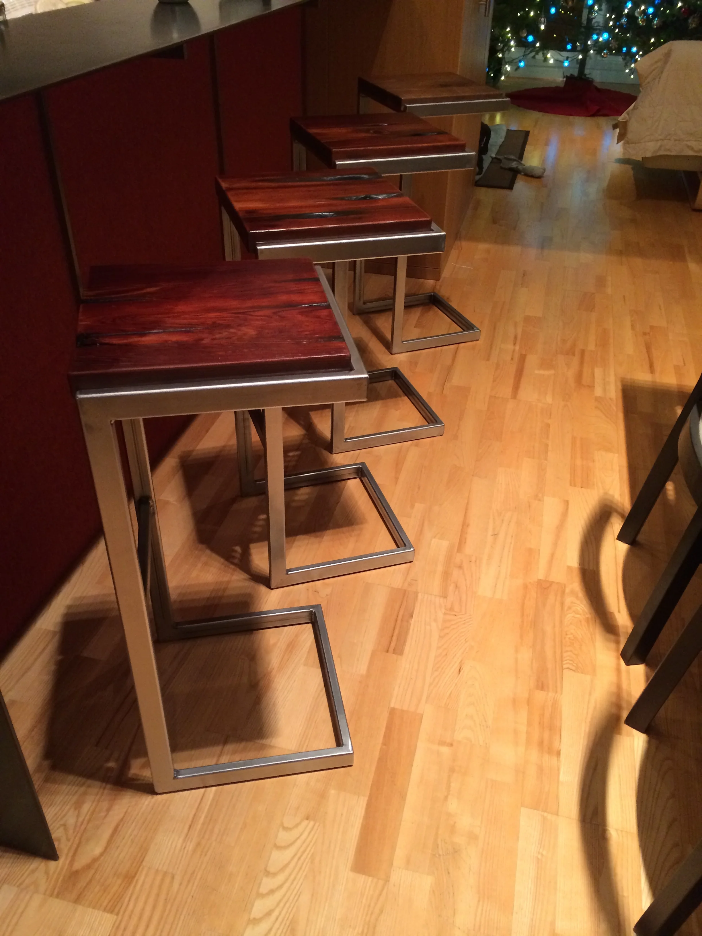  Four stools in the original Hive home. &nbsp;The finish is a simple hand-rubbed tongue oil. 