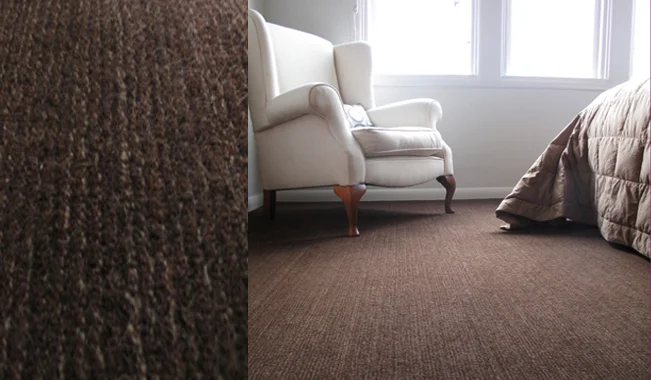 Artisans rich chocolate Llama wool Andina carpet is textured and cosy. Natural fibres are variegated in colour and give an organic vibe. 