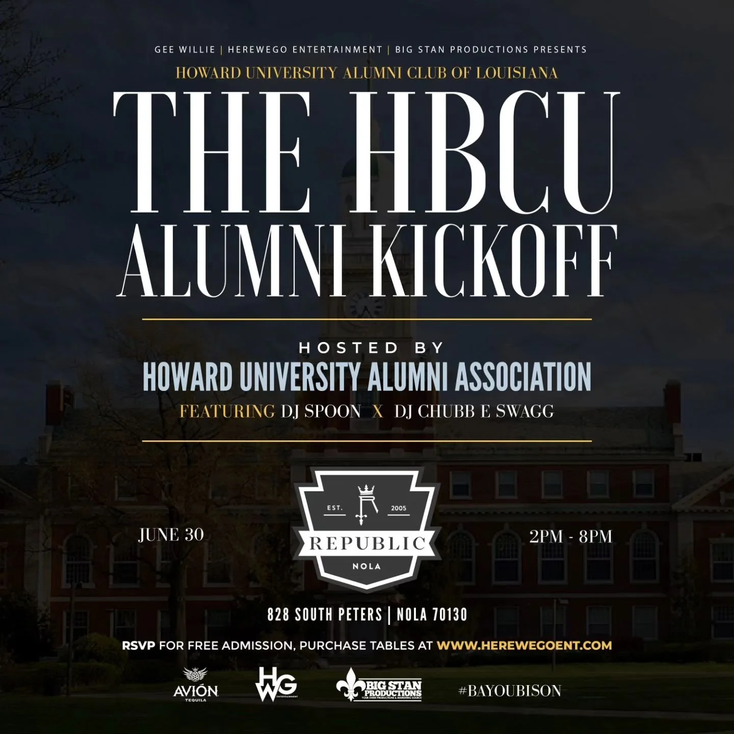BOOTUPBISON!!!🔥🔥🔥@ 🗣#REPUBLICNOLA!! #EssenceFestival2023 🔥THE HBCU ALUMNI KICKOFF!!!🔥🔥🔥 #BAYOUBISON !!🔥🔥 #HUAlumniClubOfLouisiana #🔥🔥 Howard University Alumni Association 🔥🔥🔥
#djspoon #djspoondj spoonieFantastic