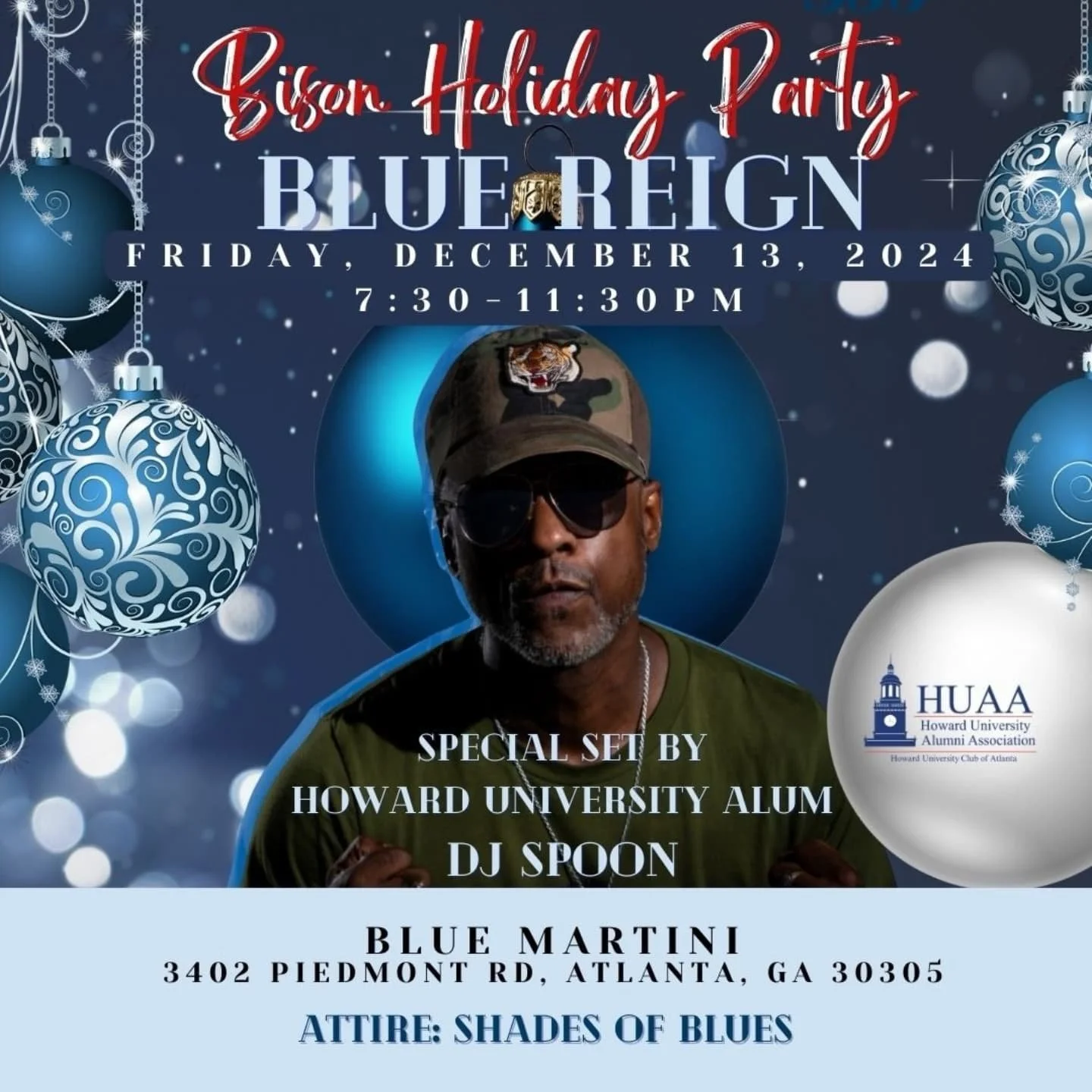 🗣HAPPY HOLIDAYS!! IT'S A CELEBRATION BOWL WEEKEND!!
💯💯▫️Tonight‼️
🦬🦬The Bison are at #BlueMartini..! 
🗣🗣🗣HHHHUUUUU!!!!!!
---
💯💯▫️🔊Saturday night‼️
🔊🔊It's going down at Atlantucky!! 
It's a party with a purpose!! Big shout to @stephelamtv