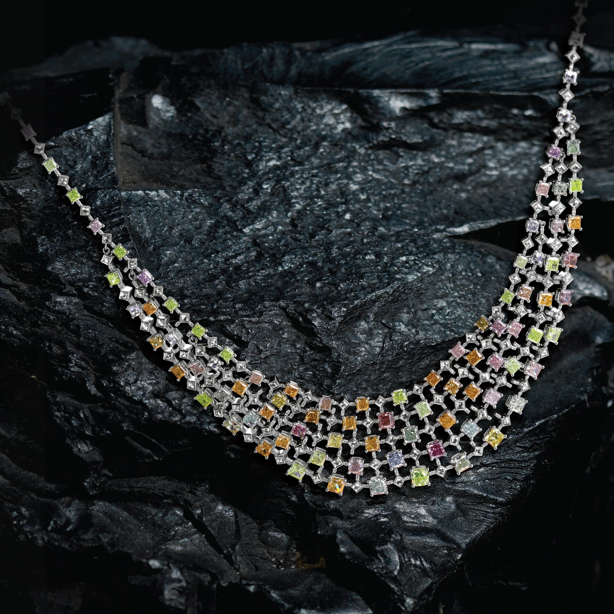 The Rainbow Necklace – a glorious and brilliant design that features over more than 100 rare natural color diamonds from the vast color spectrum