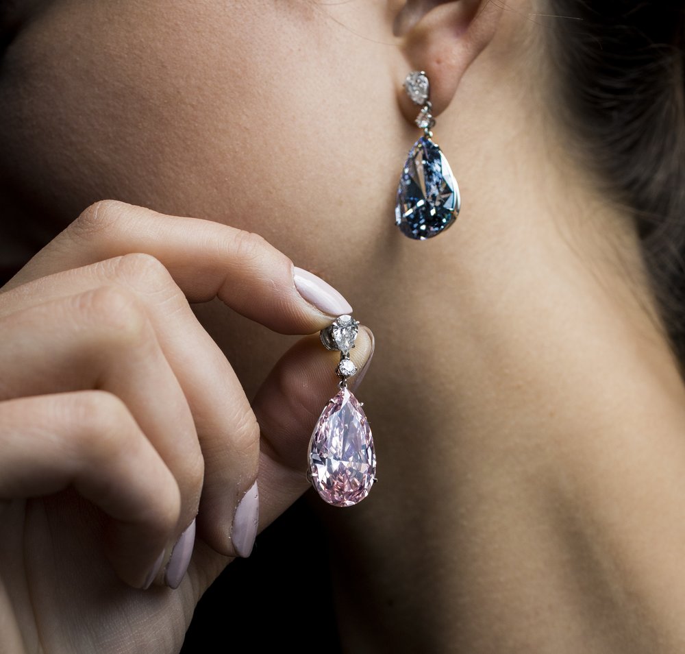 Sotheby's sells pink, blue diamond earrings for about $51M — L.J. West  Diamonds