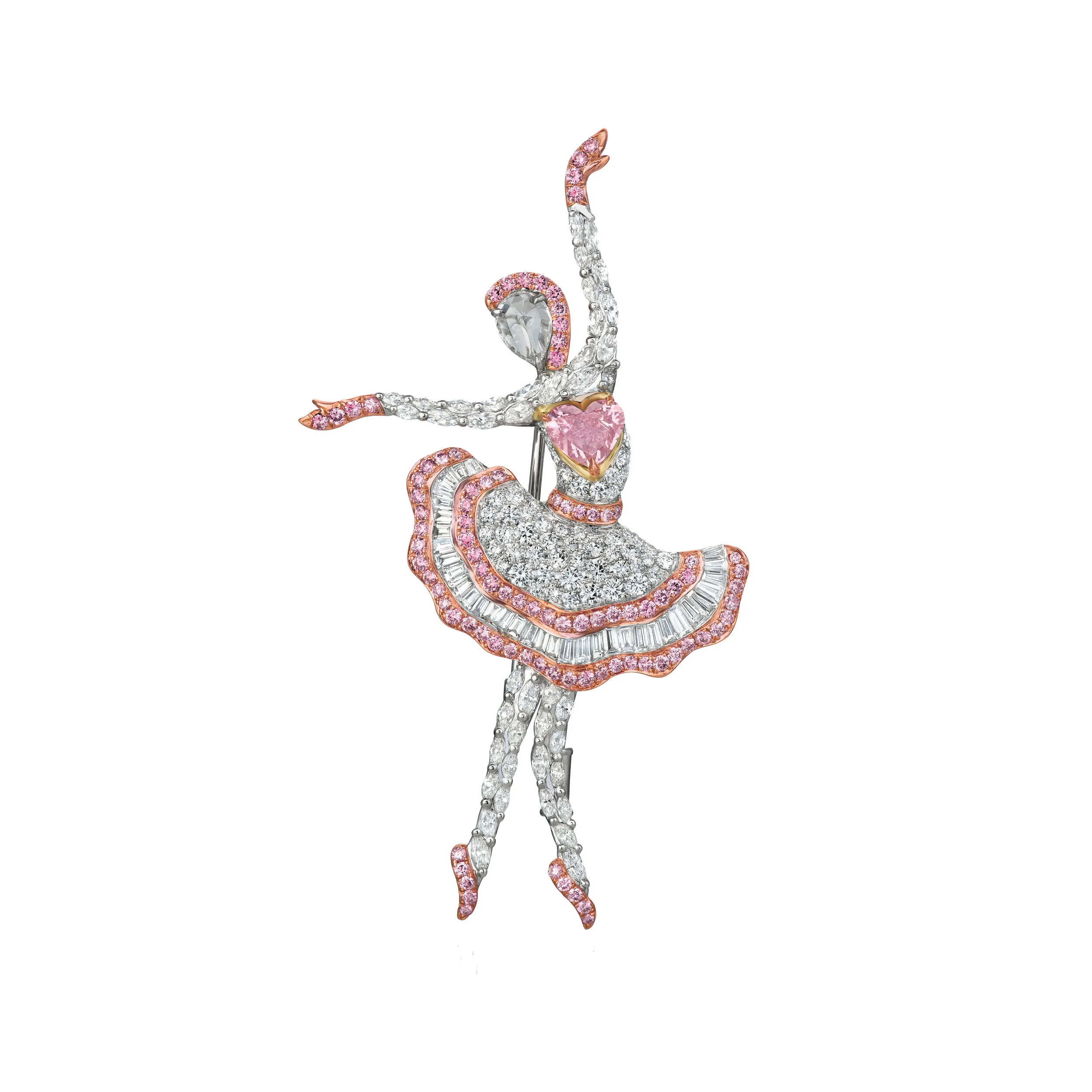 The Argyle ballerina featuring a 1.25 carat fancy vivid pink VS2 accented by Argyle pink diamonds. Designed by Scott West