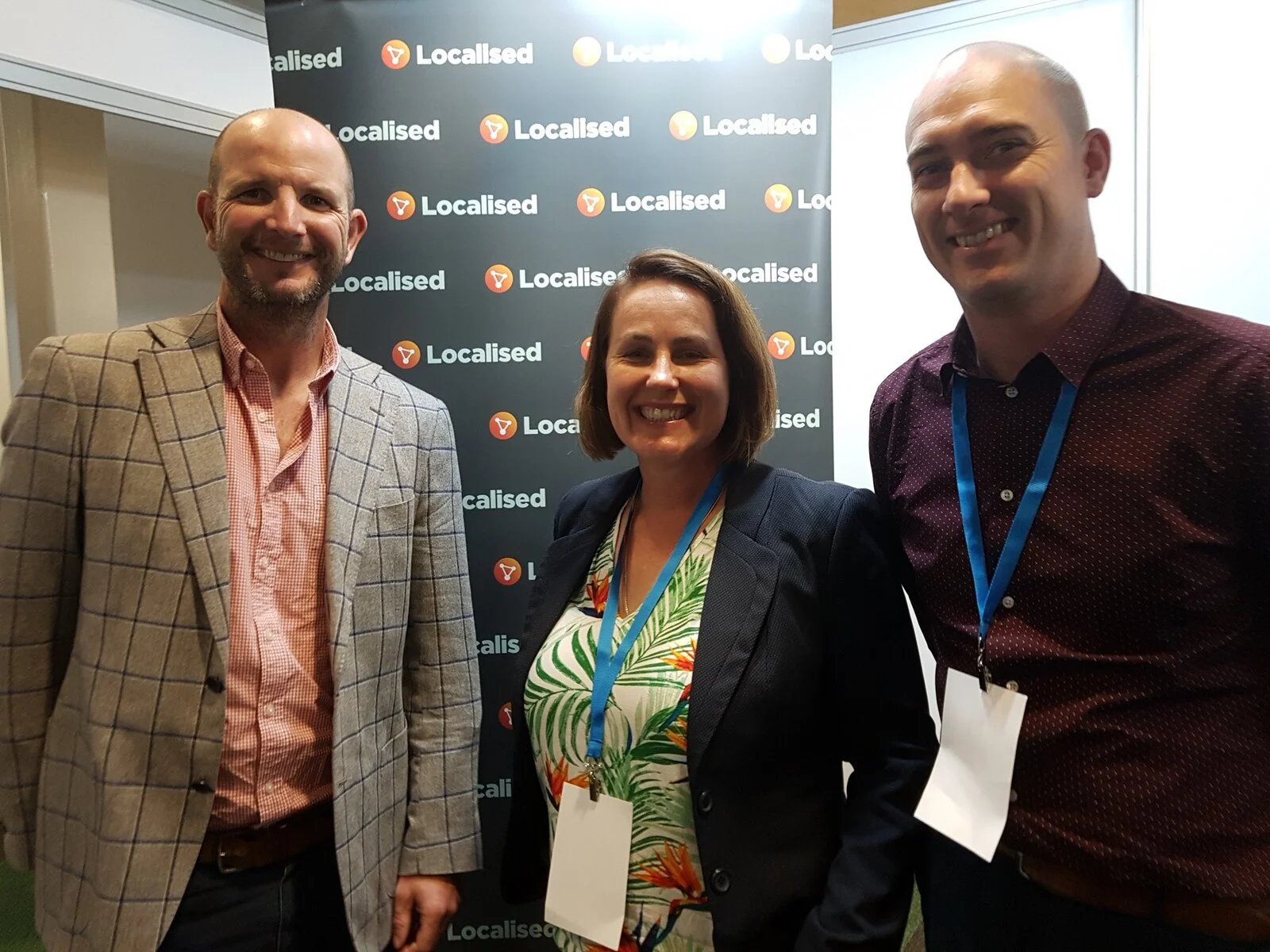 James Baird, (left) in a rare catch up in person with Localised team members at an industry event in Geelong.