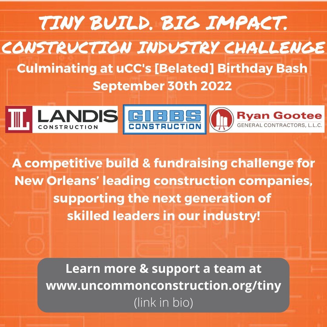 (re)Introducing the #tinybuildchallenge!  A competitive build &amp; fundraising challenge for #NewOrleans leading construction companies to support the next generation of skilled leaders!

Each team is building a one-of-a-kind, small-scale project to