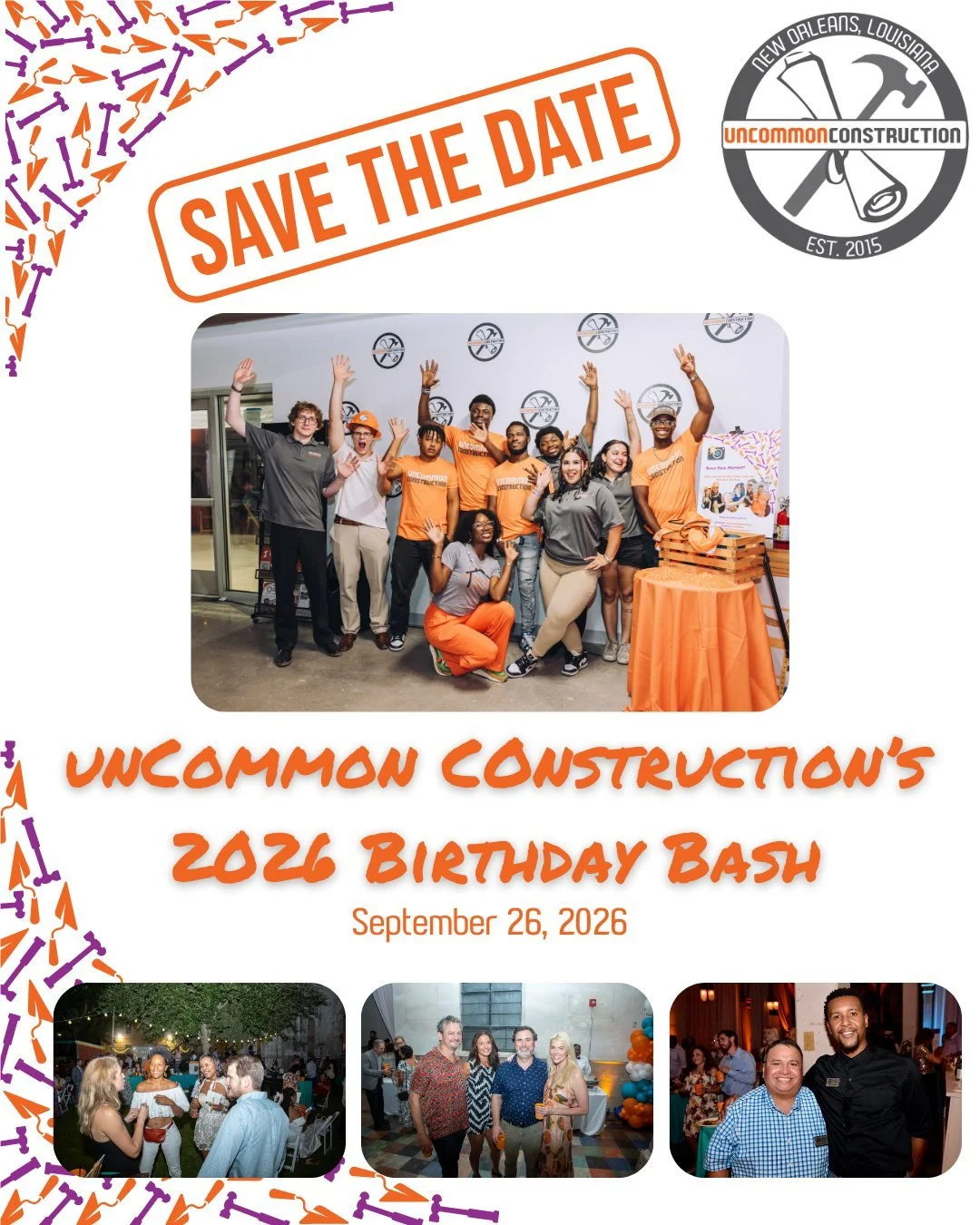 Save the Date 🎉

unCommon Construction&rsquo;s Birthday Bash is back&mdash;and it&rsquo;s going to be one to remember. Join us as we celebrate our apprentices, alumni, and the community that makes this work possible.

Sponsorships are officially ope