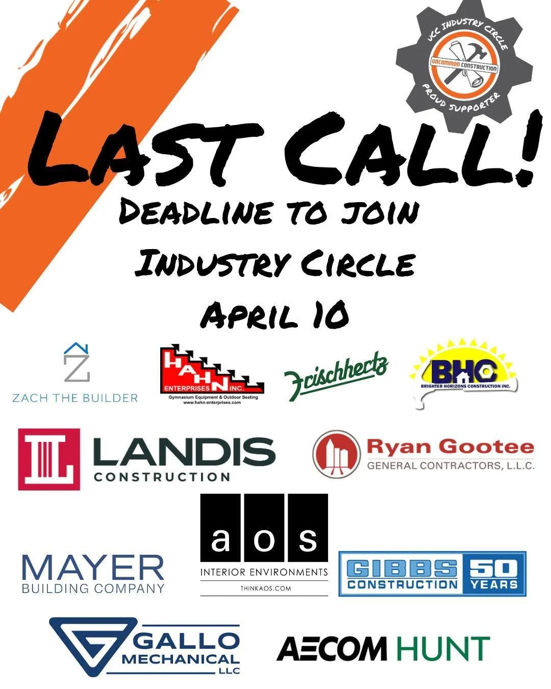 Deadline: April 10!

Last call and extension to join this year's Industry Circle!
Check our bio for the links or email info@uncommonconstruction.org

Join our other amazing partners in building tomorrow's construction industry leaders.

@zachthebuild