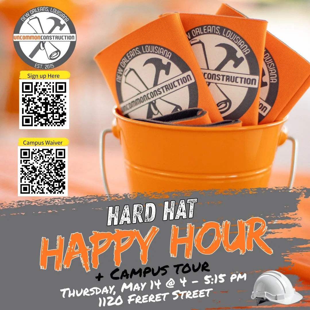 Join us Thursday, May 14 at the unCommon Campus for a Hard Hat Happy Hour! This month's H4 we want to extend a special invite to all of our GiveNOLA donors with a toast to their generosity. Please let us know you're planning on coming by signing up a