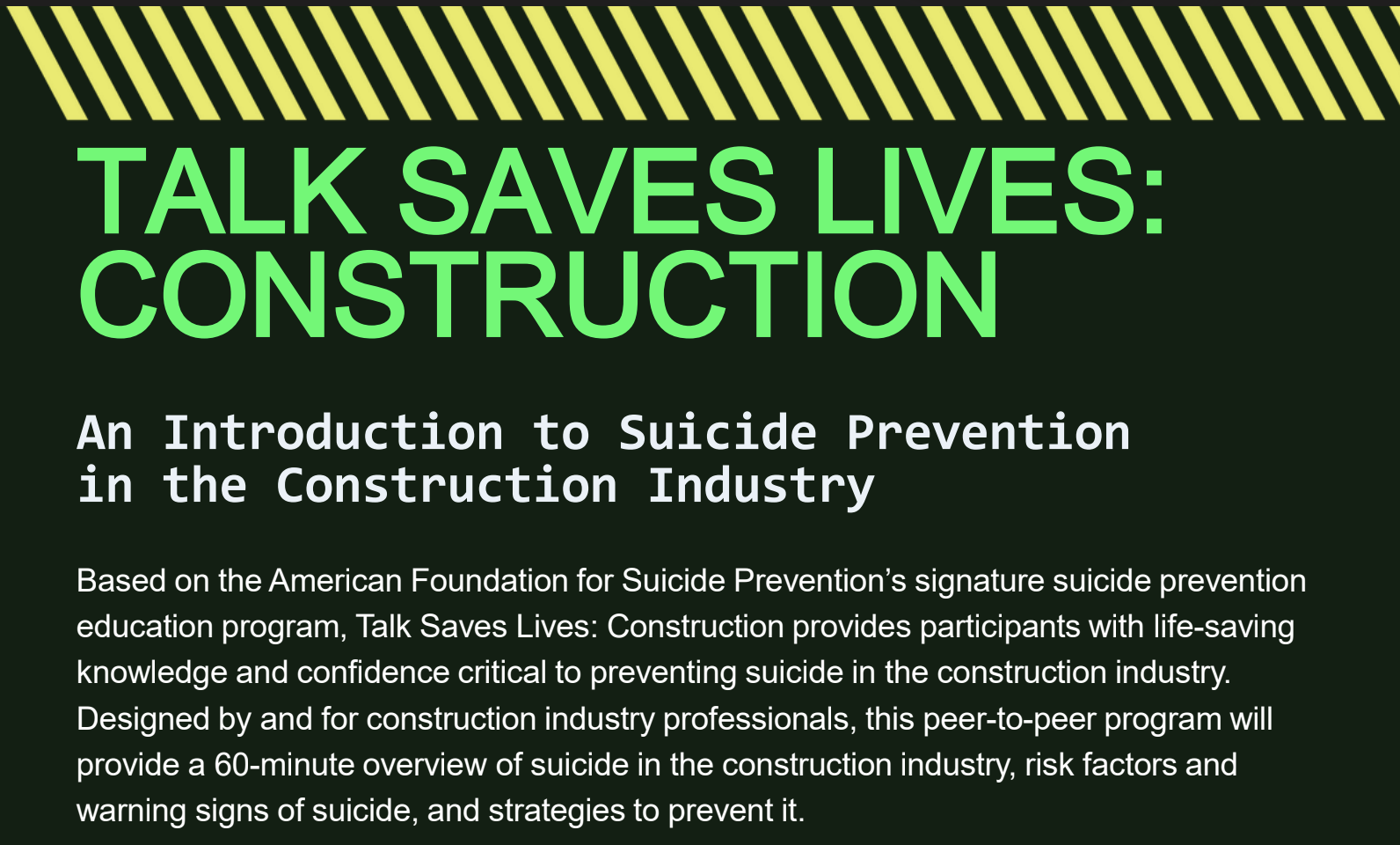TALK SAVES LIVES: An Introduction to Suicide Prevention in the Construction Industry
