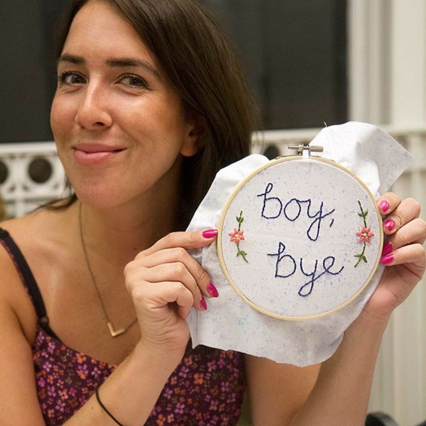 Jessica showing how to do it in our Embroidery Wall Art CraftJam