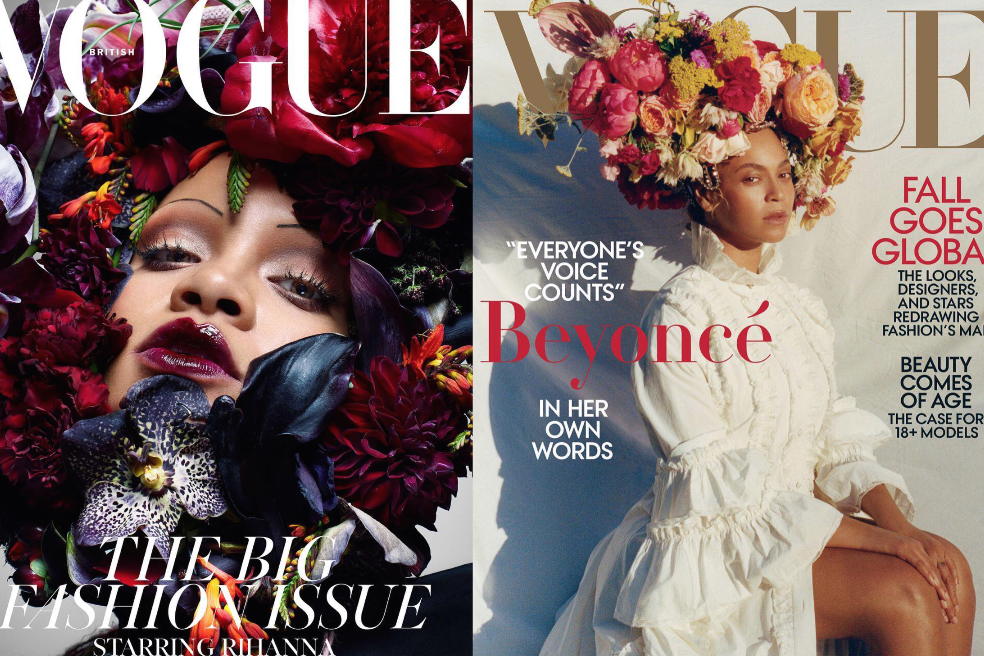 Rihanna covering British Vogue, Beyonce on the cover of Vogue US.