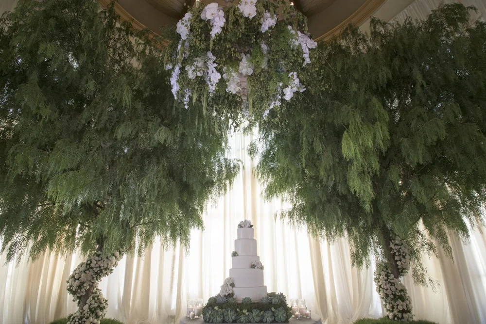 Elegant wedding cake decor at The Resort at Pelican Hill - designed by Eddie Zaratsian Lifestyle and Design, Photo by John and Joseph Photography