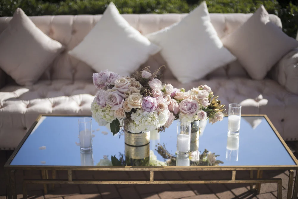 Outdoor wedding lounge decor at The Resort at Pelican Hill - designed by Eddie Zaratsian Lifestyle and Design, Photo by John and Joseph Photography