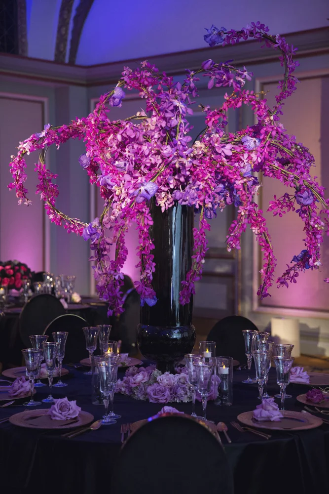 Vibrant Pink and Purple Florals Designed by Eddie Zaratsian Lifestyle and Design for Tea with E 2015, Photos by Melody Melikian Photography