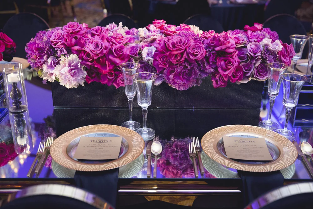 Vibrant Pink and Purple Florals Designed by Eddie Zaratsian Lifestyle and Design for Tea with E 2015, Photos by Melody Melikian Photography