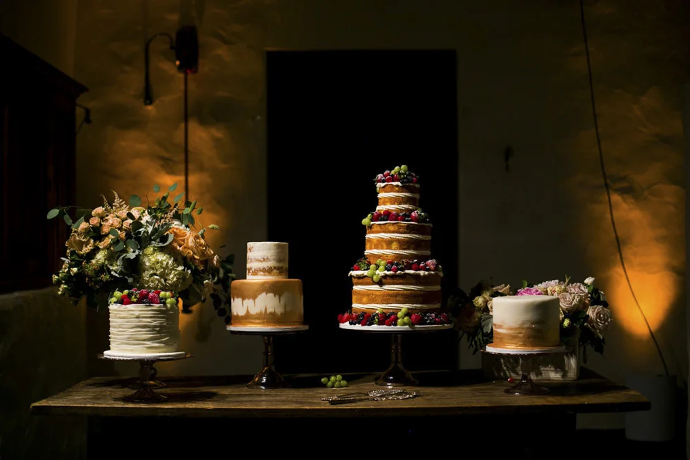Cake Display at Hummingbird Nest Horse Barn Dinner Party, Florals and Decor Designed by Eddie Zaratsian Lifestyle and Design, Photos by Callaway Gable Photography
