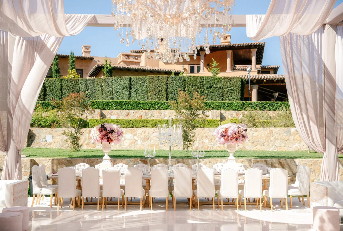Beverly Hills pink summer garden party wedding reception - floral design by Eddie Zaratsian