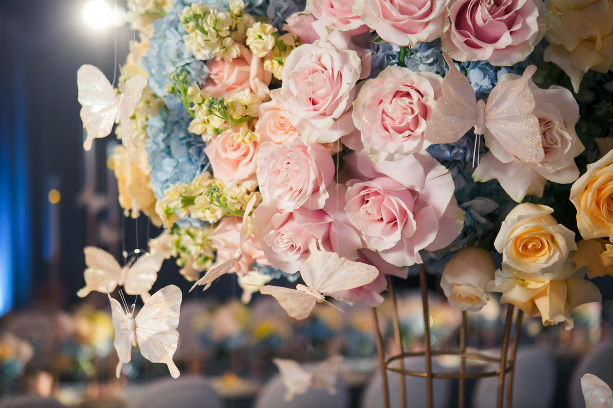 Spring butterfly themed baptism reception - floral design by Eddie Zaratsian