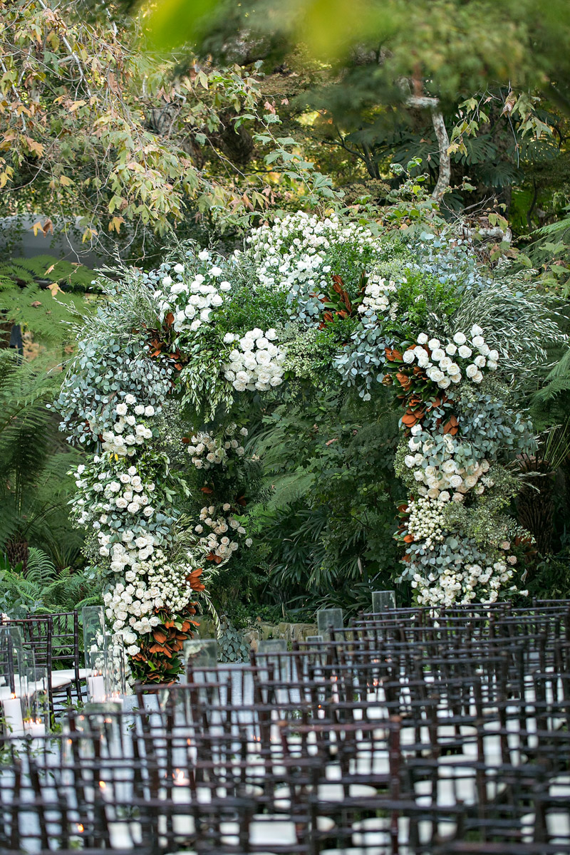 Hotel Bel-Air wedding ceremony florals arch designed by Eddie Zaratsian, Photo by Jessica Claire Photography